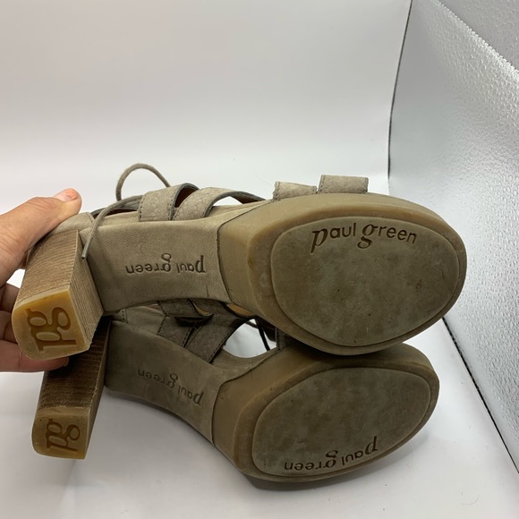 Paul Green Hana Taupe Embossed Nubuck Leather Ghillie Platform Heel UK5 US 7.5 - Picture 7 of 10